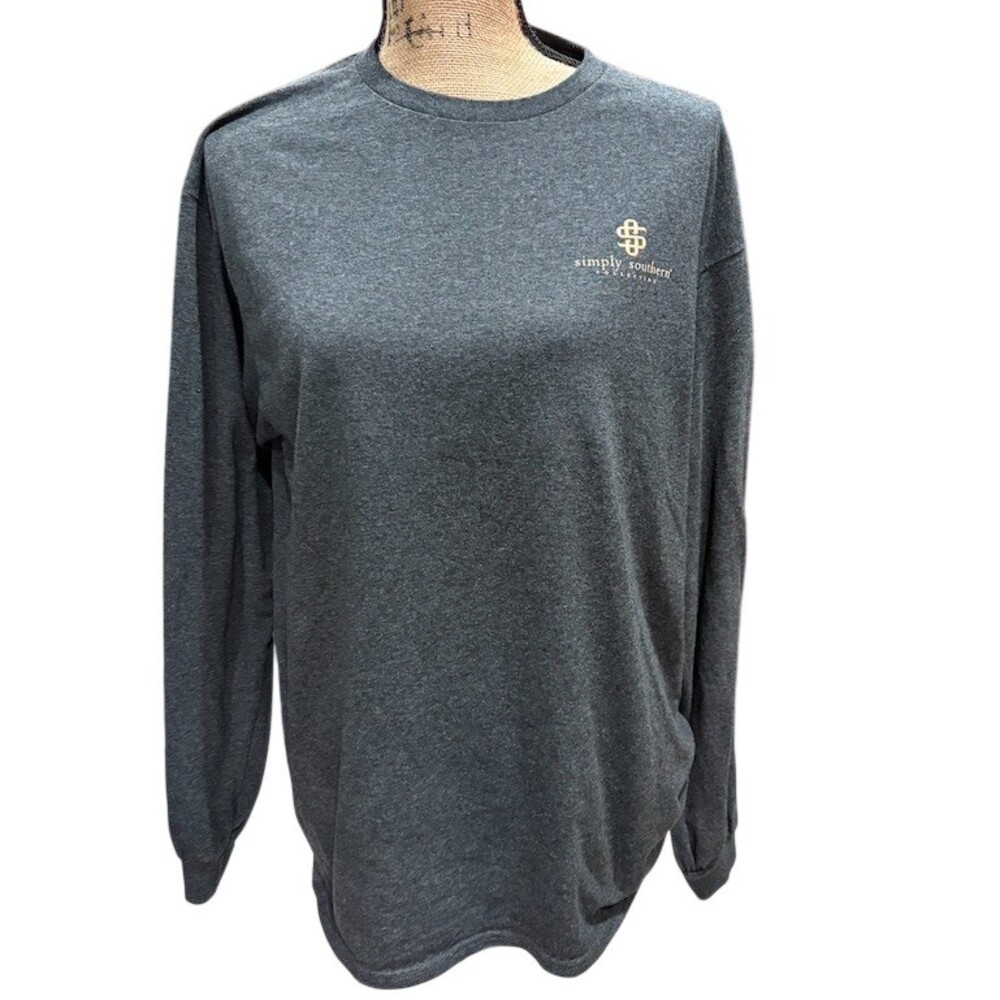 Simply Southern Womens T-Shirt Size L Gray Long Sleeve Graphic Psalm 91:4